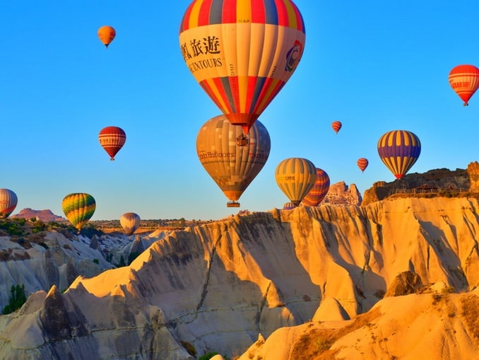 Hot air balloons fly in Cappadocia and in the autumn