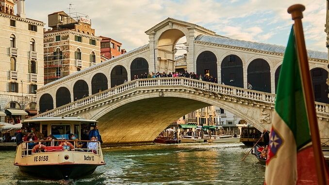 Vaporetto in Venice near Rialto Bridge