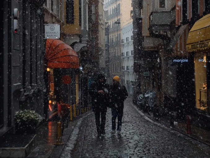 Snowing in Istanbul in winter