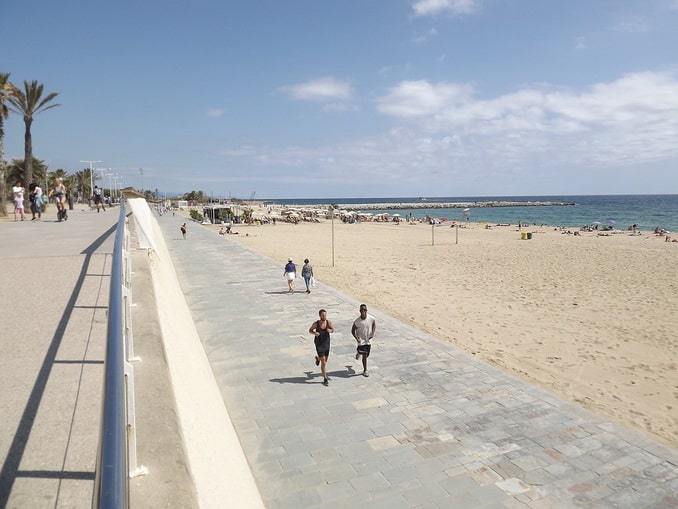 Bogatell Beach in Barcelona is less crowded and much calmer